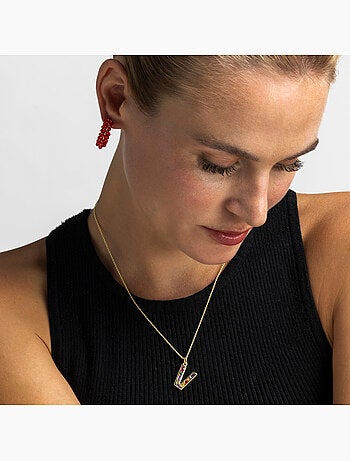 Collier avec zircone multicolore avec finition or 18 carats - Lettre V de l’alphabet