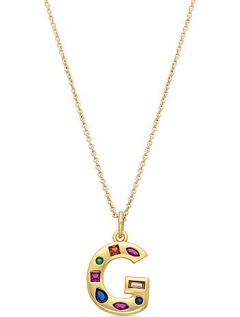 Collier avec zircone multicolore avec finition or 18k - lettre G de l’alphabet