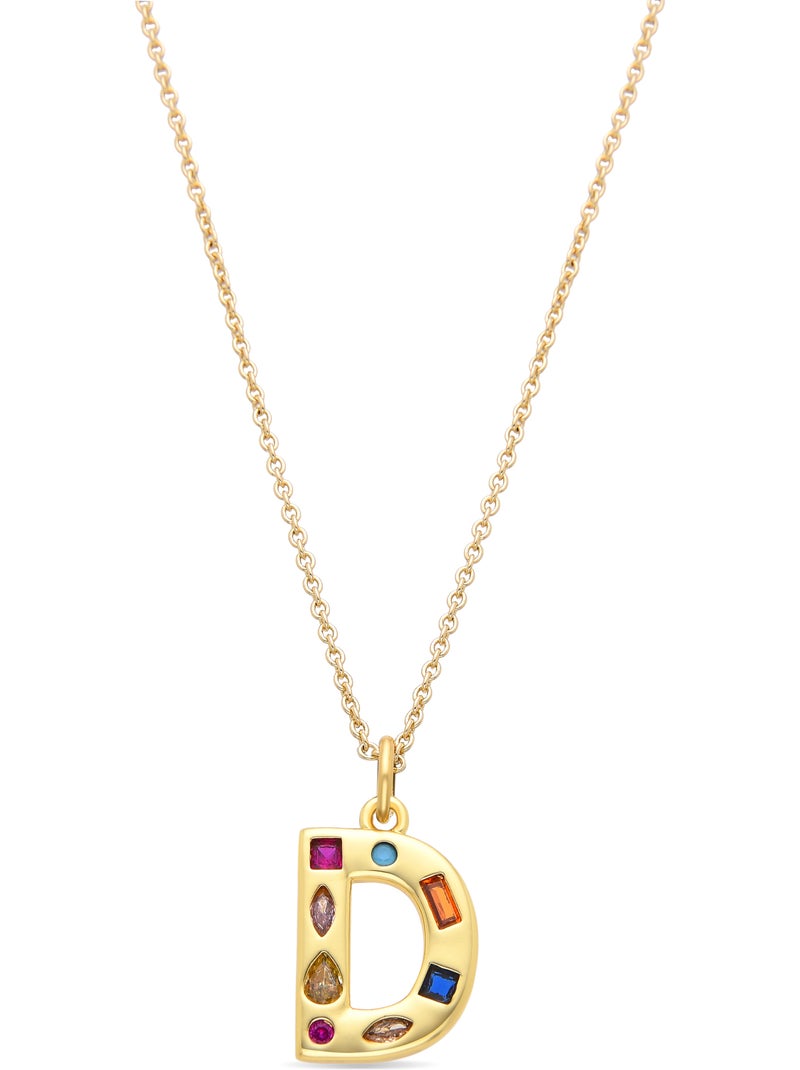 Collier avec zircone multicolore fini en or 18 carats - lettre D de l’alphabet Multicolore - Kiabi