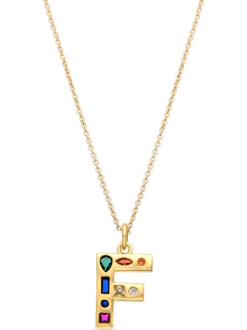Collier avec zircones multicolores finis en or 18 carats - lettre F de l’alphabet - Kiabi Collier avec zircones multicolores finis en or 18 carats - lettre F de l’alphabet - Kiabi