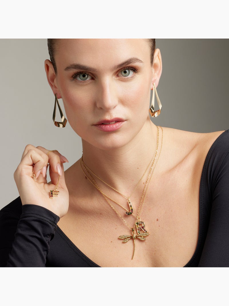 Collier avec zircones multicolores finis en or 18 carats - lettre F de l’alphabet Multicolore - Kiabi