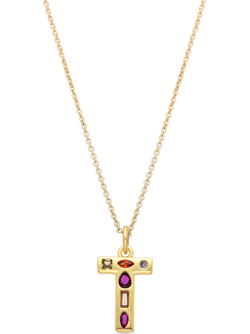 Collier avec zirconie multicolore avec finition or 18 carats - Lettre T de l’alphabet Multicolore - Kiabi