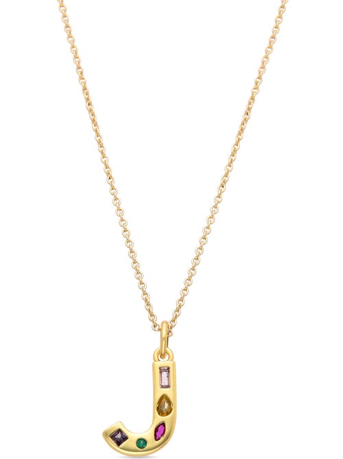 Collier avec zirconie multicolore fini en or 18 carats - lettre J de l’alphabet - Kiabi Collier avec zirconie multicolore fini en or 18 carats - lettre J de l’alphabet - Kiabi