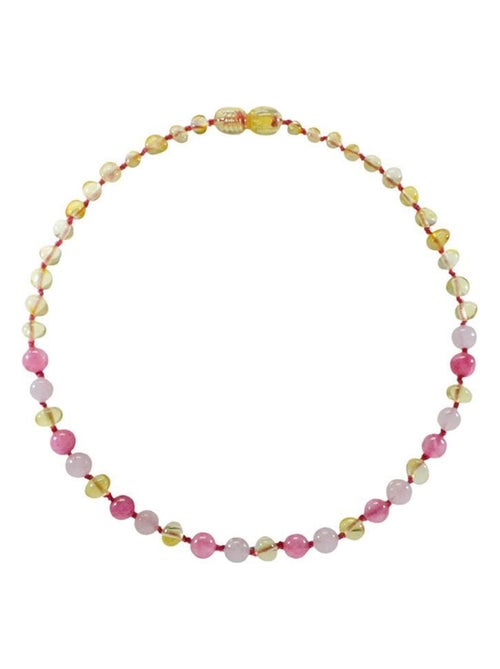 Collier bébé - Ambre et pierres naturelles - Ambre Lemon/Quartz rose/Calcédoine - Kiabi