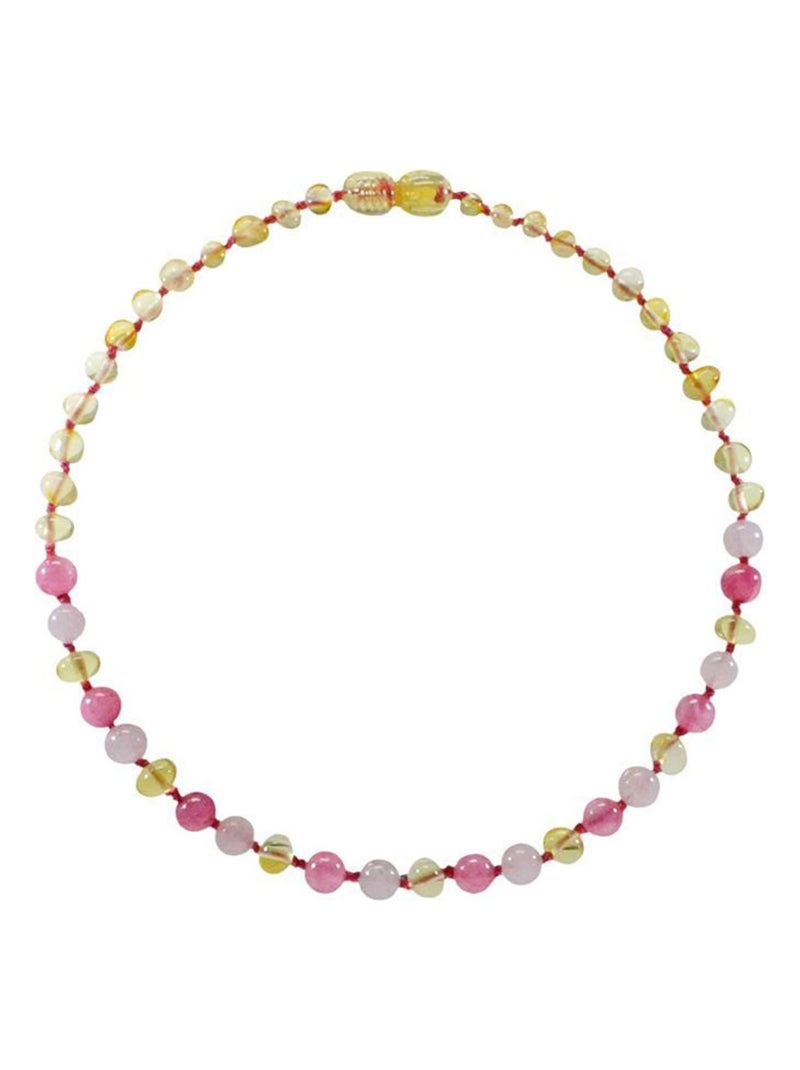 Collier bébé - Ambre et pierres naturelles - Ambre Lemon/Quartz rose/Calcédoine Rose - Kiabi