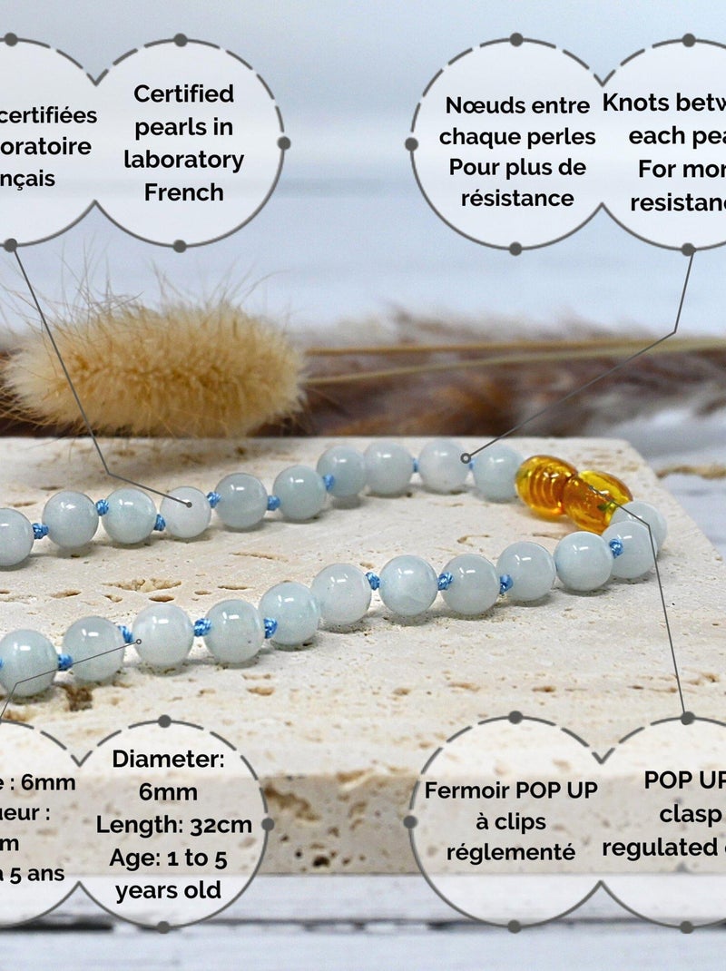 Collier Bébé - Pierres naturelles : Aigue Marine Bleu clair - Kiabi