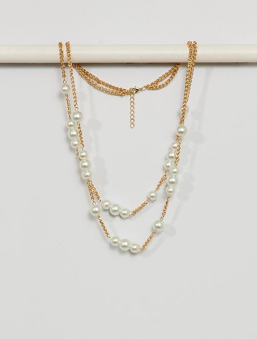 Collier chaines et perles                             BEIGE 
