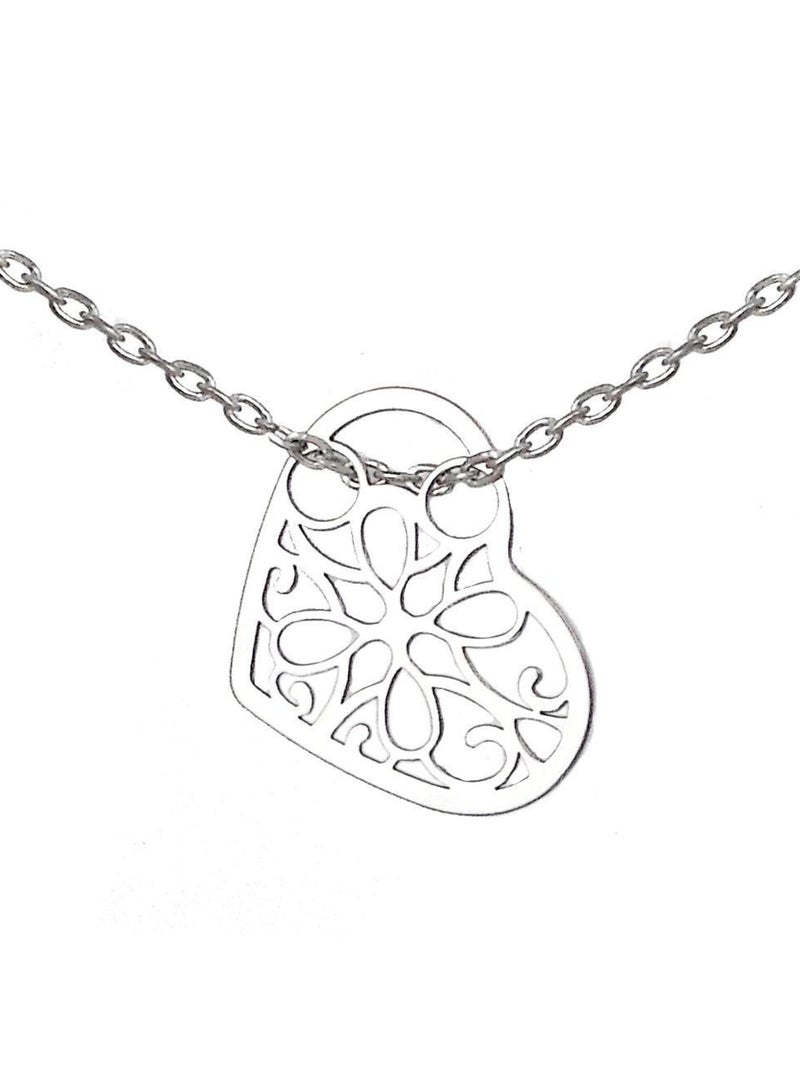 Collier coeur ajouré arabesque fleur Argent 925 Rhodié Argent - Kiabi