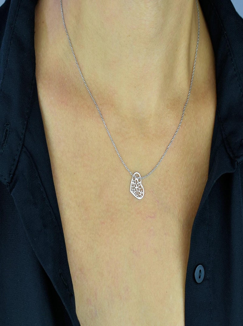 Collier coeur ajouré arabesque fleur Argent 925 Rhodié Argent - Kiabi