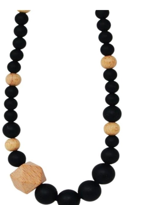 Collier d'allaitement ou de portage en silicone - Noir et Bois - Kiabi