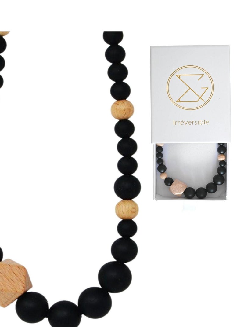 Collier d'allaitement ou de portage en silicone - Noir et Bois Noir - Kiabi