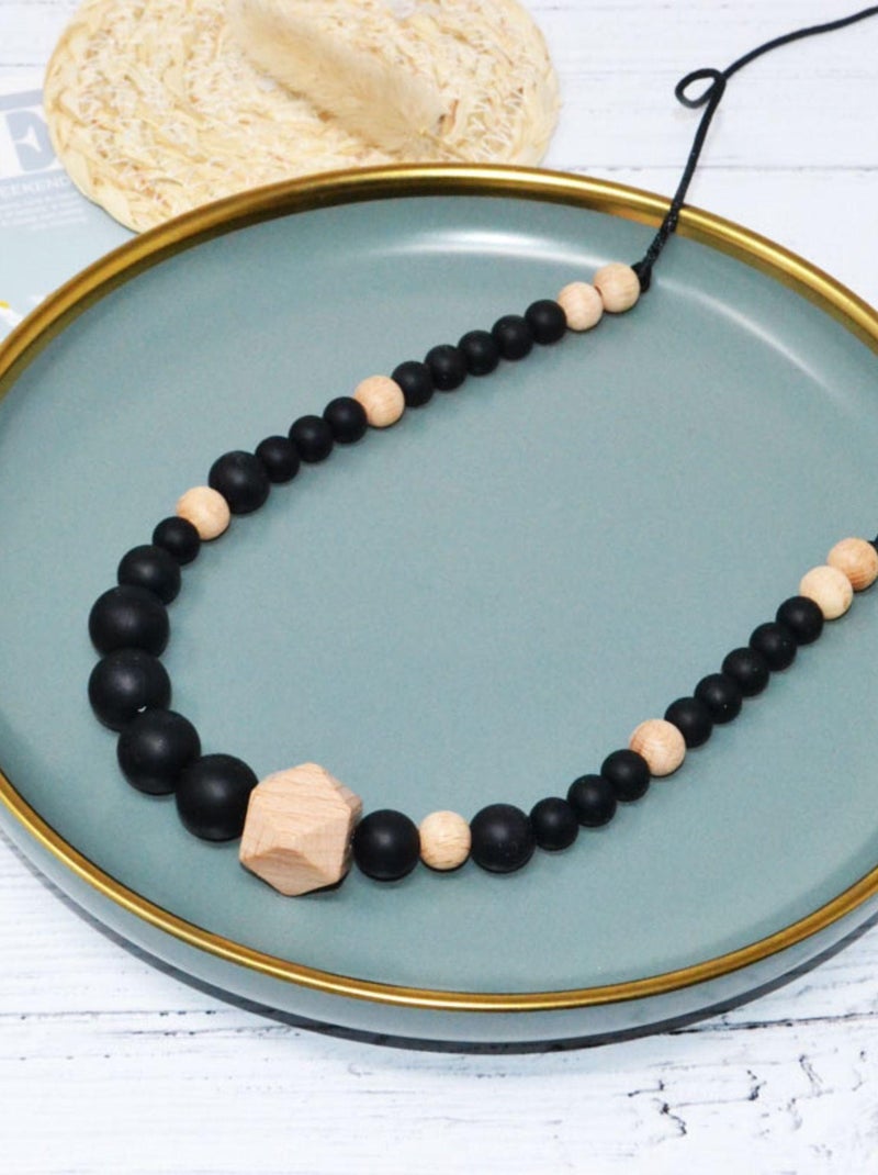 Collier d'allaitement ou de portage en silicone - Noir et Bois Noir - Kiabi