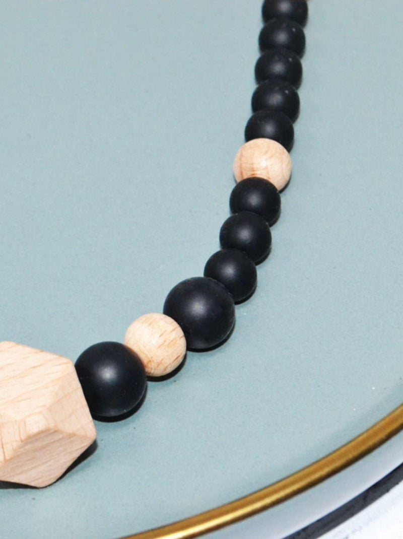 Collier d'allaitement ou de portage en silicone - Noir et Bois Noir - Kiabi