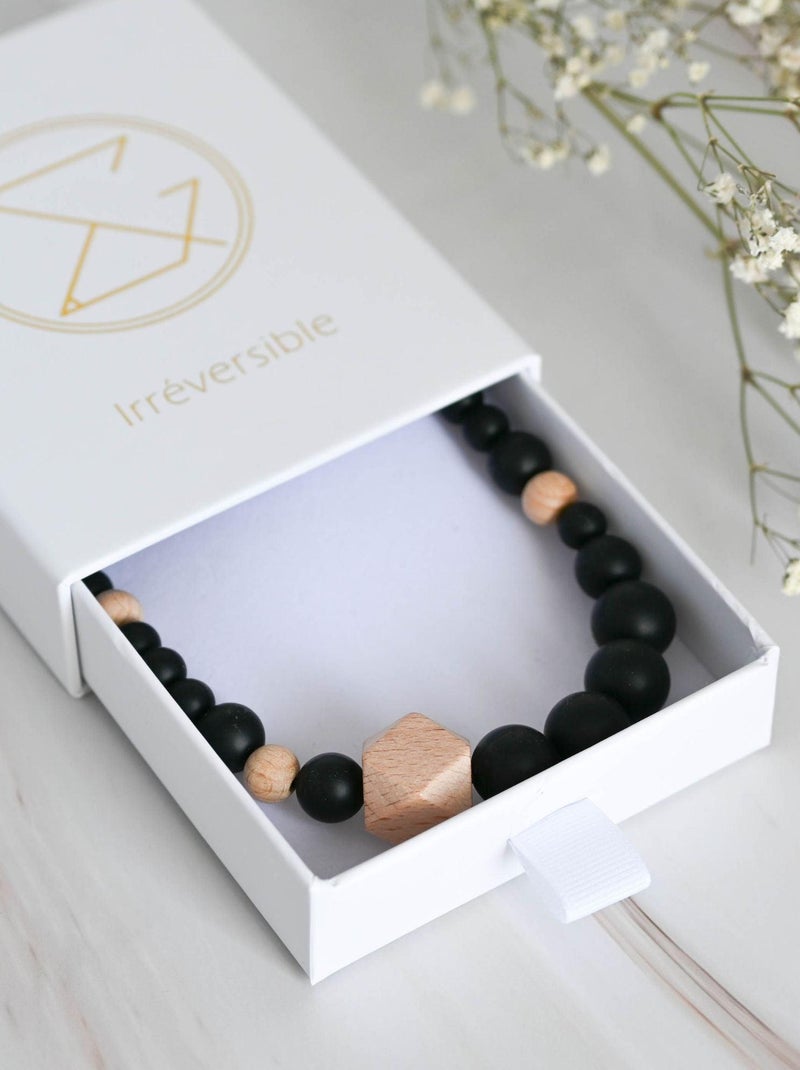 Collier d'allaitement ou de portage en silicone - Noir et Bois Noir - Kiabi