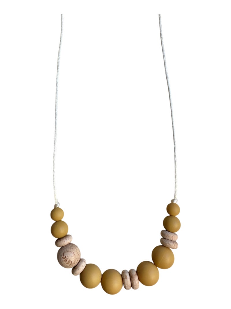 Collier d'allaitement ou de portage silicone et bois 'Laurier' Camel - Kiabi