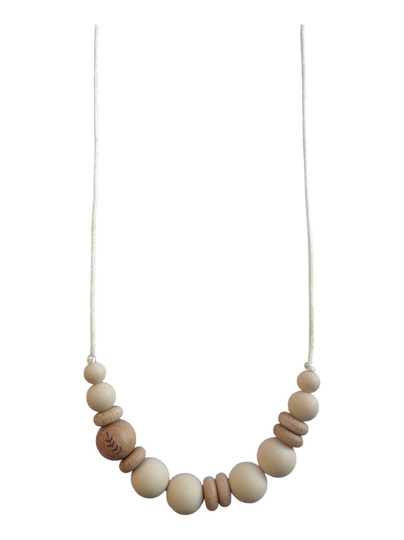 Collier d'allaitement ou de portage silicone et bois 'Laurier' Marron clair - Kiabi