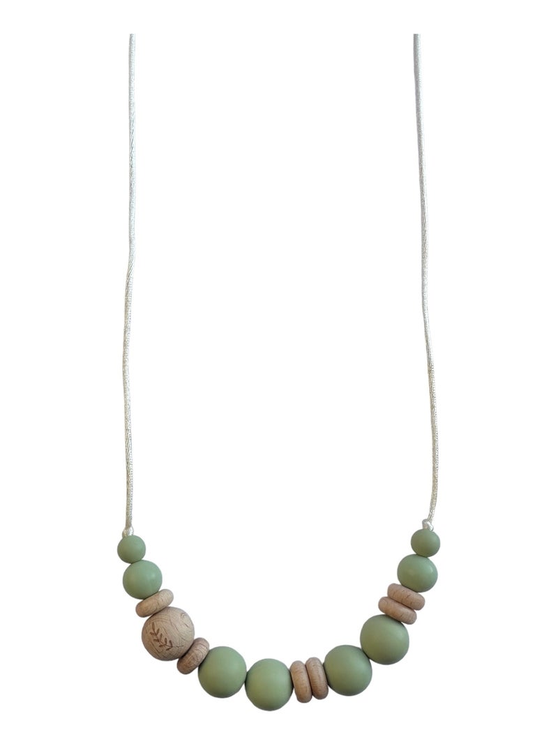 Collier d'allaitement ou de portage silicone et bois 'Laurier' Marron clair - Kiabi