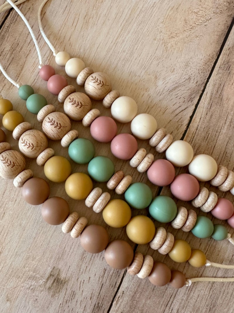 Collier d'allaitement ou de portage silicone et bois 'Laurier' Vieux rose - Kiabi