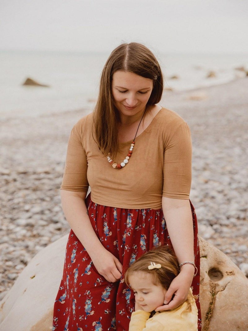 Collier d'allaitement ou de portage silicone et bois 'Lise' Blanc - Kiabi