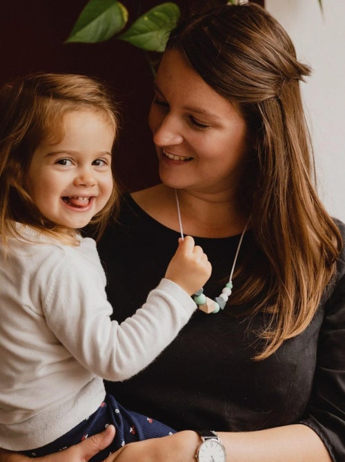 Collier d'allaitement ou de portage silicone et bois 'Mint & grey' - Kiabi