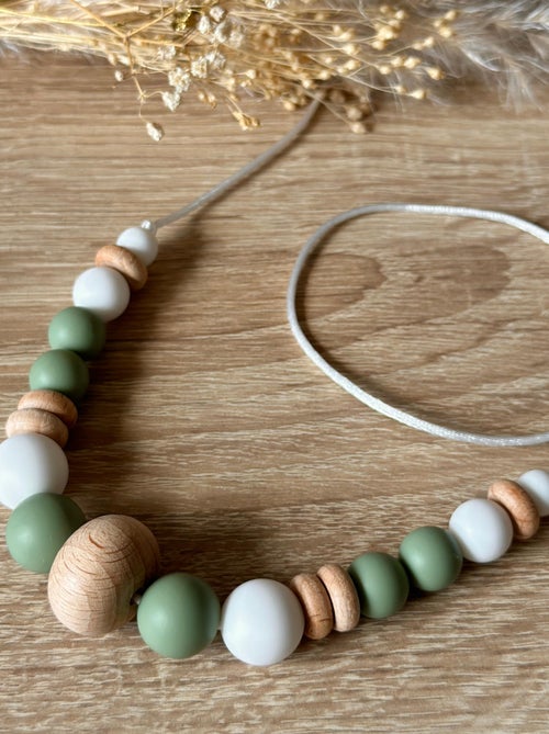 Collier d'allaitement ou de portage silicone et bois 'Sauge' - Kiabi