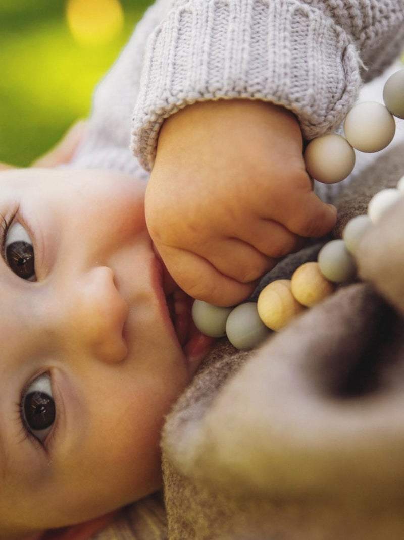 Collier d'allaitement ou de portage silicone et bois 'Scandi' Gris clair - Kiabi