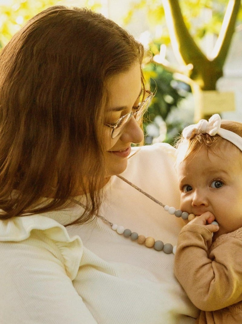 Collier d'allaitement ou de portage silicone et bois 'Scandi' Gris clair - Kiabi