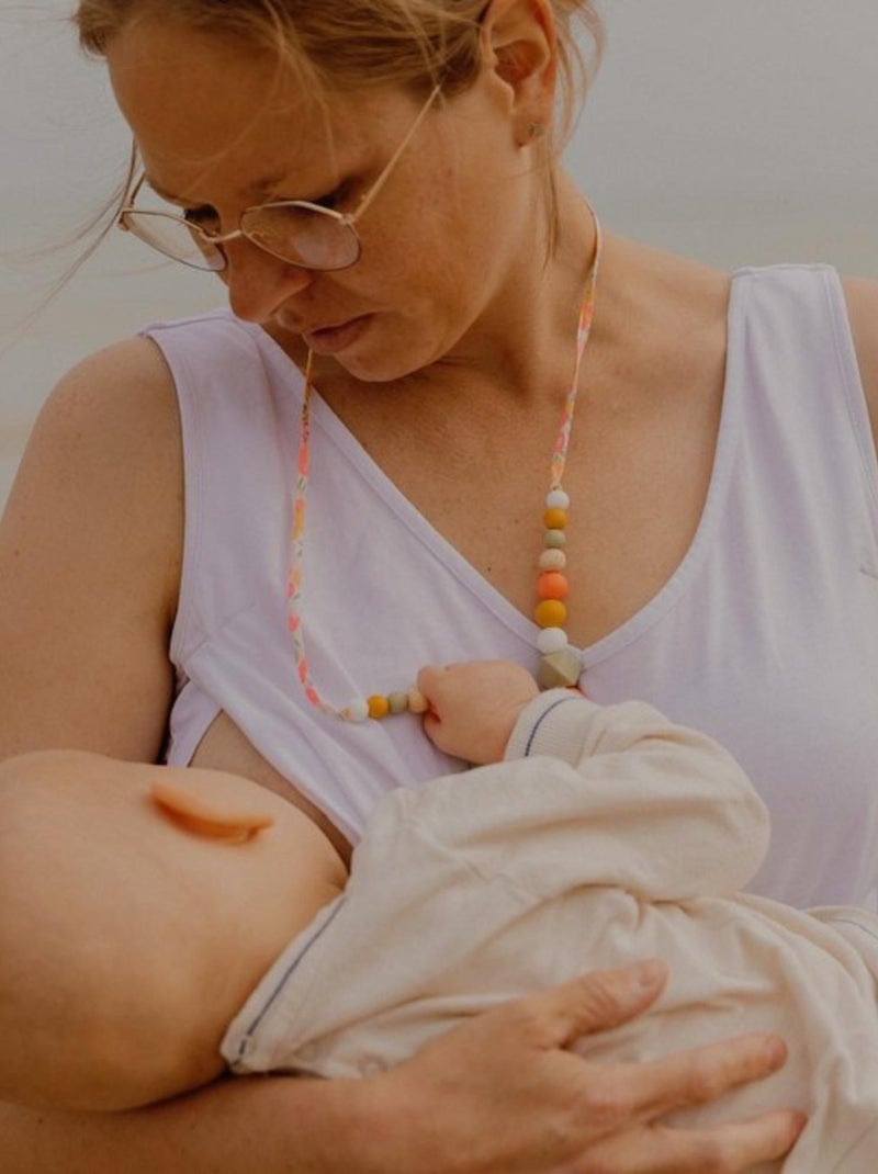Collier d'allaitement ou de portage silicone et bois 'Sorbet d'été'' Orange corail - Kiabi