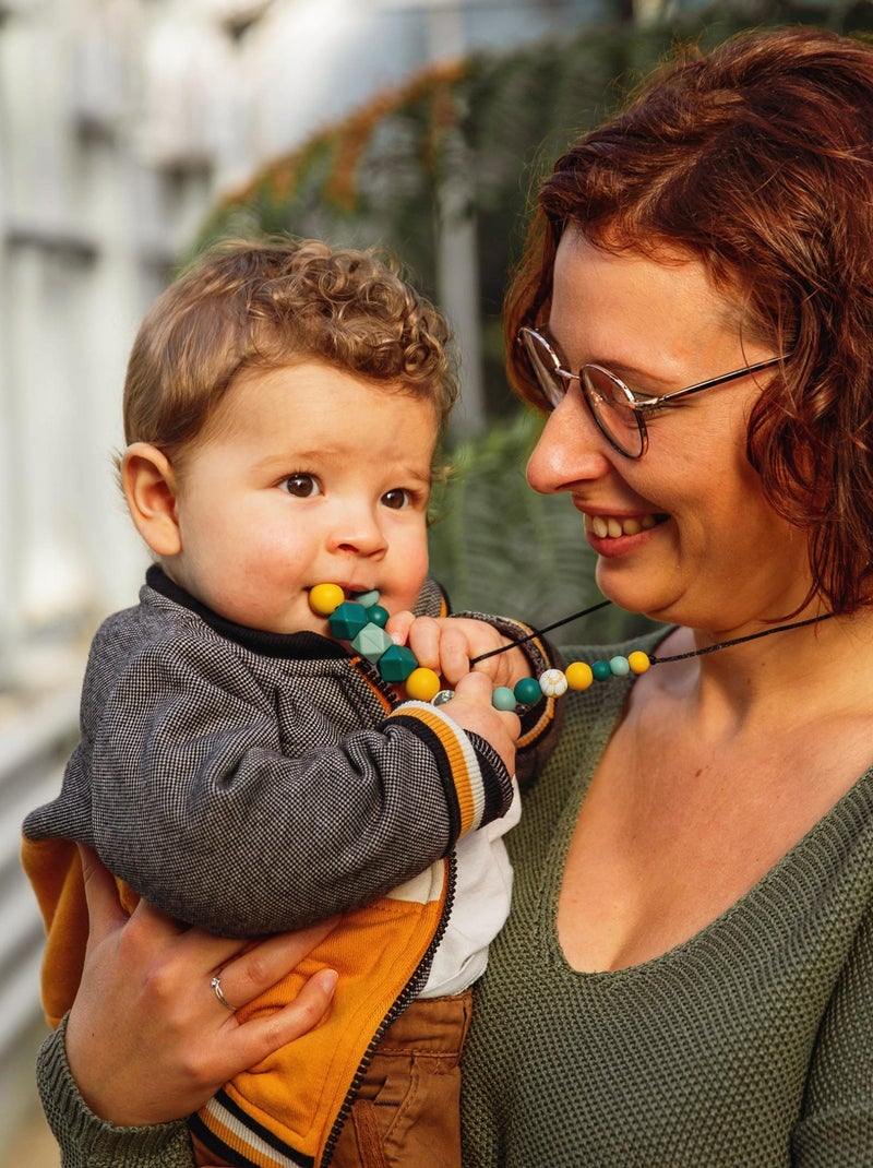 Collier d'allaitement ou de portage silicone 'Fleurs des champs' Vert foncé - Kiabi