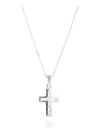 Collier de baptême Luxenter en argent 925 et zircon brillant avec finition rhodiée
