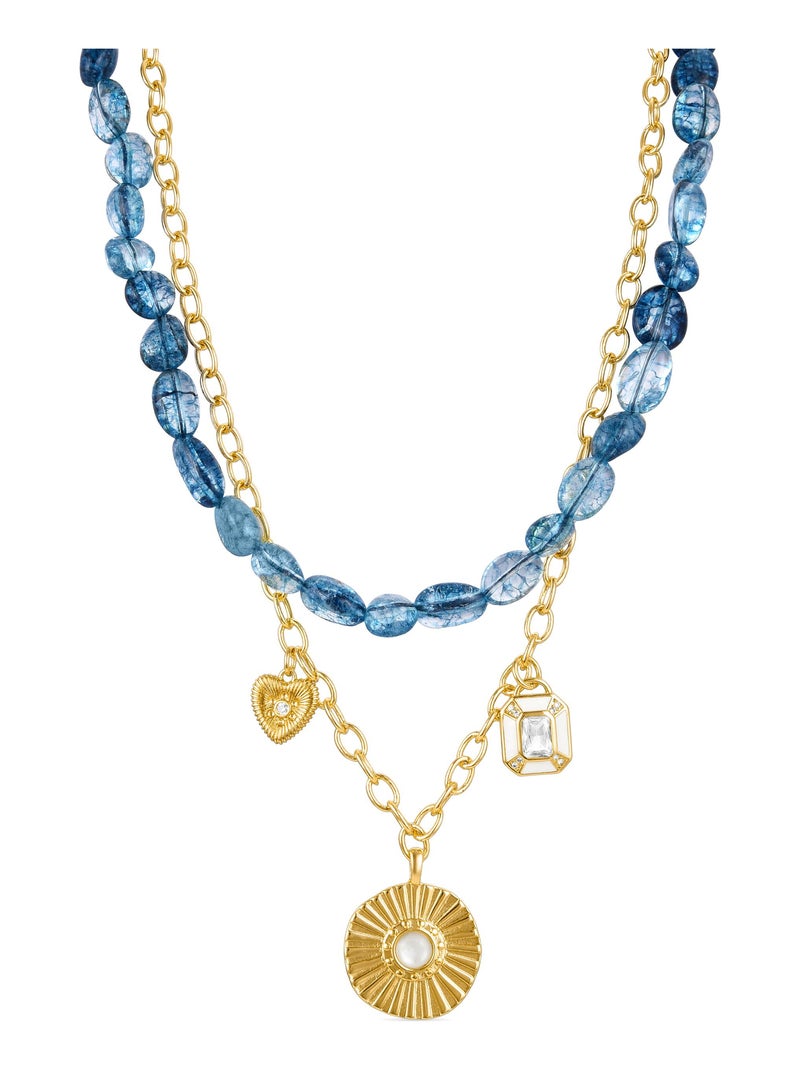 Collier de cristal bleu Luxenter fini en or jaune 18K - Prisya Bleu - Kiabi