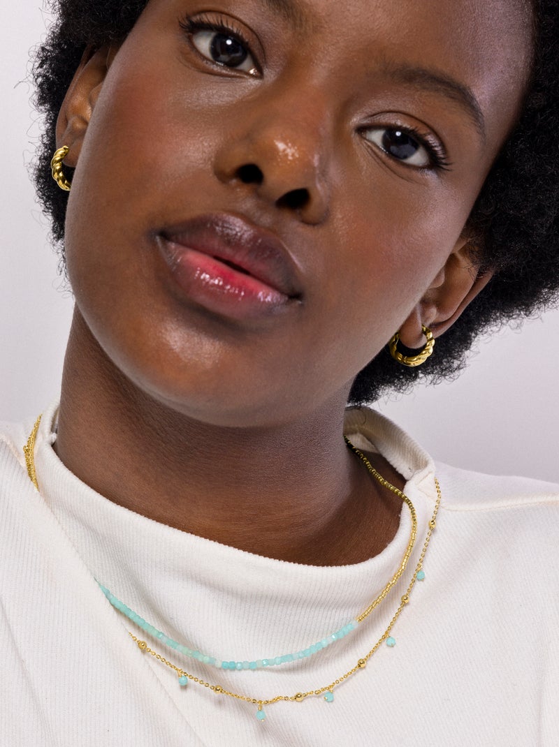 Collier de turquoise Luxenter fini plaqué or jaune 18 carats - Akya Bleu - Kiabi