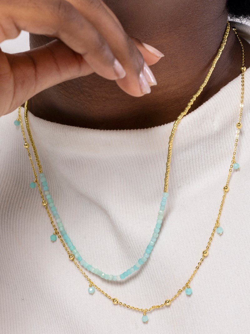 Collier de turquoise Luxenter fini plaqué or jaune 18 carats - Akya Bleu - Kiabi