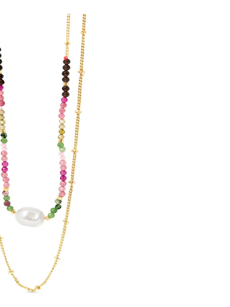 Collier Dhelra de cristaux multicolores en or jaune 18K Multicolore - Kiabi