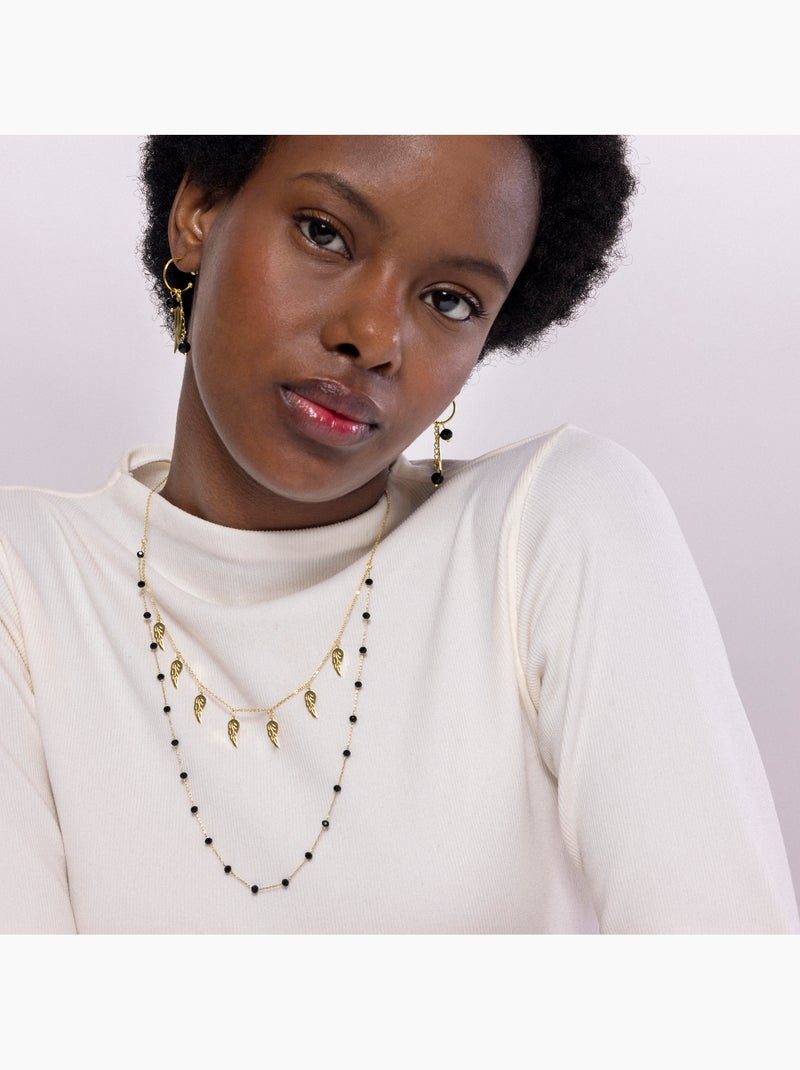 Collier d'onyx Luxenter fini et plaqué or 18k - Omka Noir - Kiabi