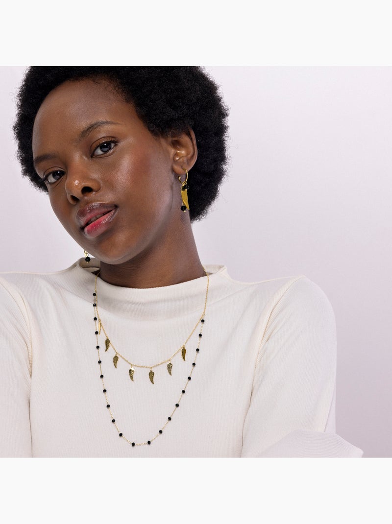 Collier d'onyx Luxenter fini et plaqué or 18k - Omka Noir - Kiabi