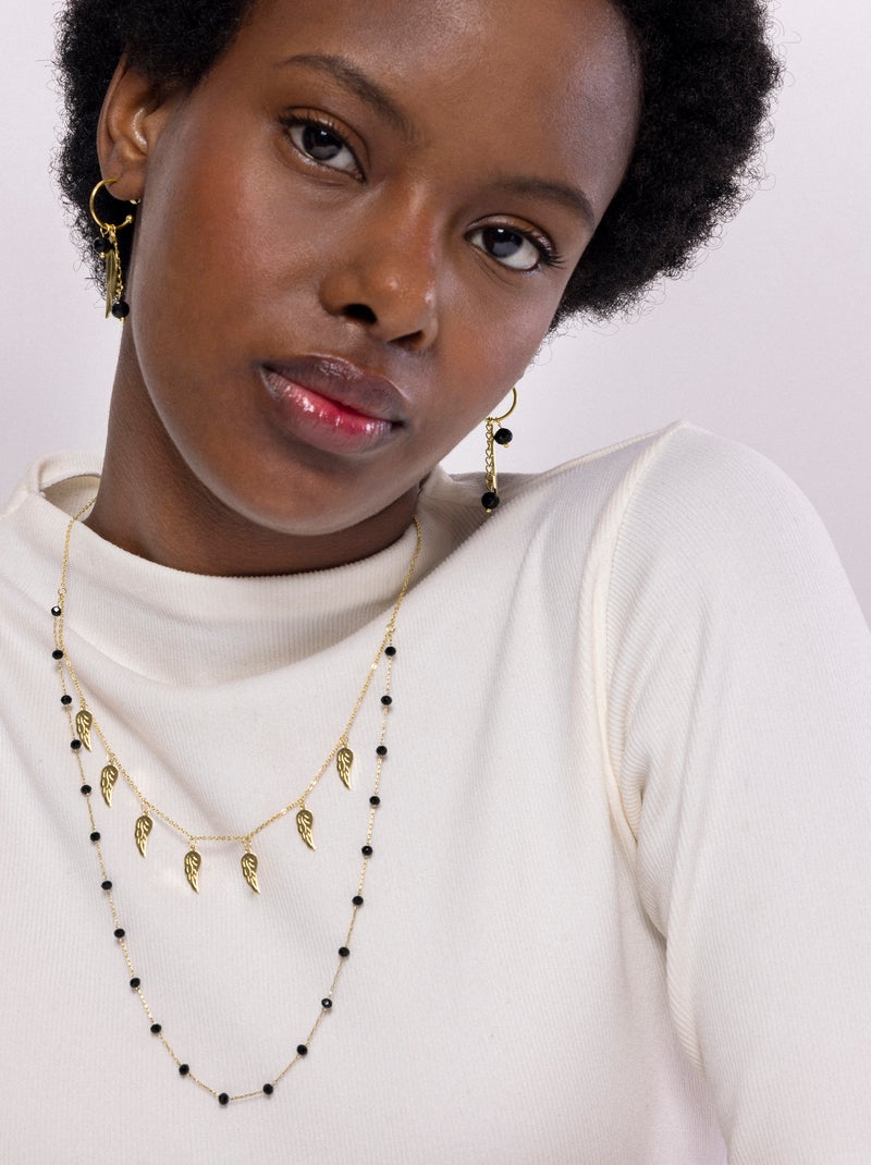 Collier d'onyx Luxenter fini plaqué or jaune 18 carats - Omka Noir - Kiabi