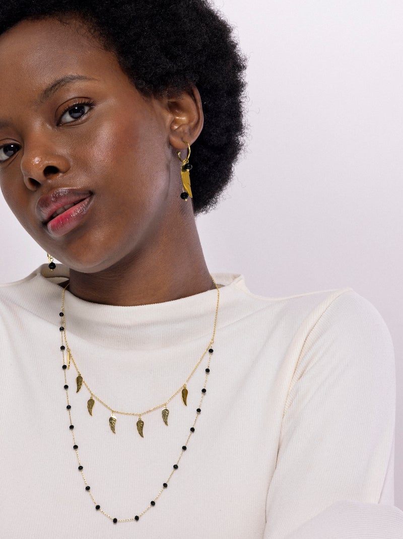 Collier d'onyx Luxenter fini plaqué or jaune 18 carats - Omka Noir - Kiabi