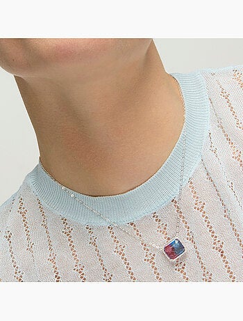 Collier en argent 925 et quartz hydrothermal dégradé bleu rhodié - Kakan