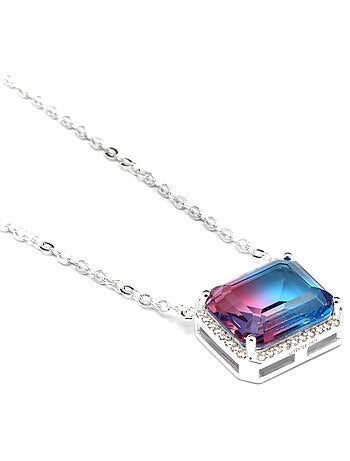 Collier en argent 925 et quartz hydrothermal dégradé bleu rhodié - Kakan
