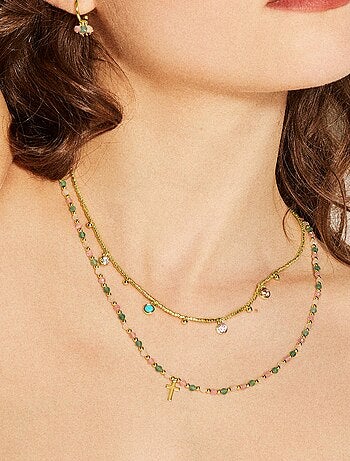 Collier en argent 925 Luxenter avec cristaux multicolores finis et plaqué or 18k - Liwa