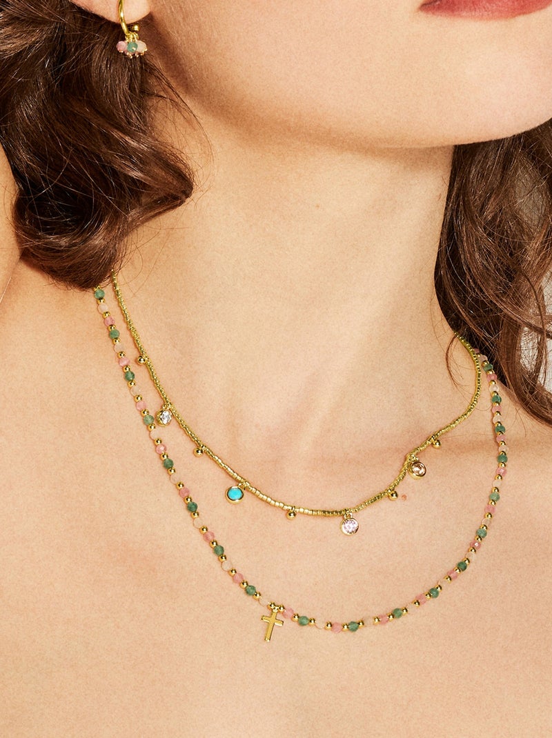 Collier en argent 925 Luxenter avec cristaux multicolores finis et plaqué or 18k - Liwa Multicolore - Kiabi
