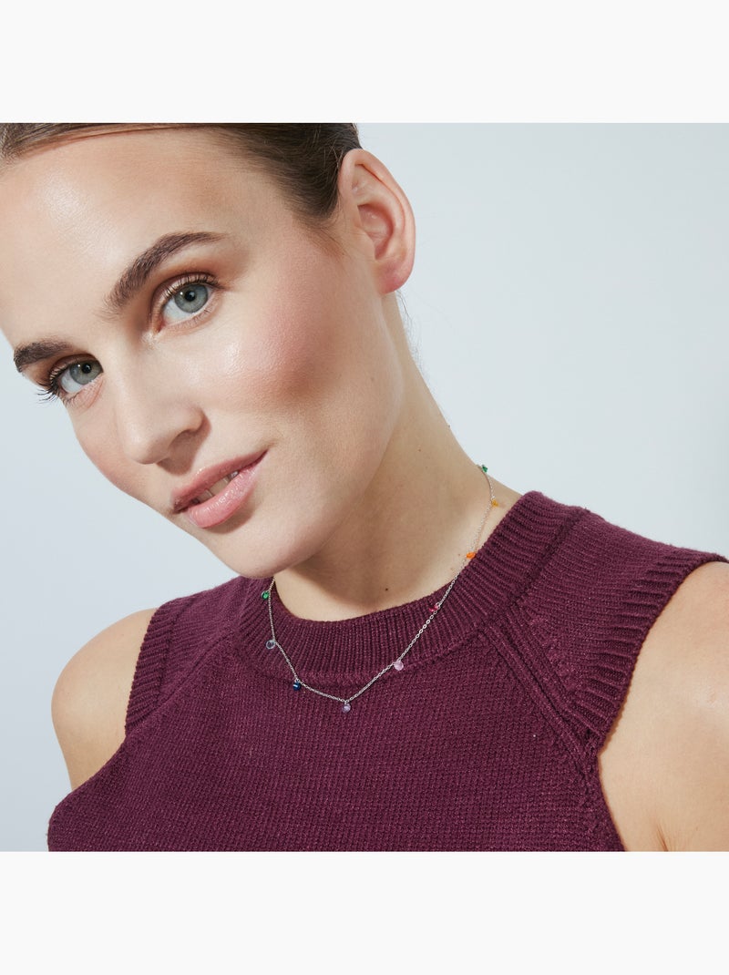 Collier en argent 925 Luxenter avec zircon multicolore plaqué rhodium - Rolcon Multicolore - Kiabi