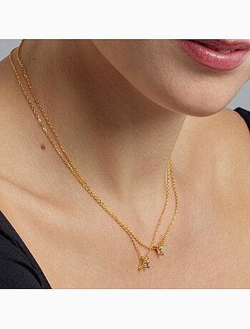 Collier en argent sterling 925 avec zircone multicolore, finition or jaune 18 carats - Alphabet