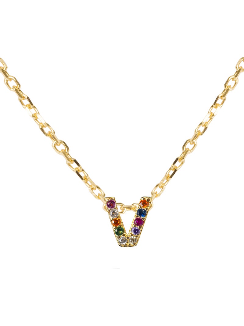 Collier en argent sterling 925 avec zircone multicolore, finition or jaune 18 carats - Alphabet Multicolore - Kiabi