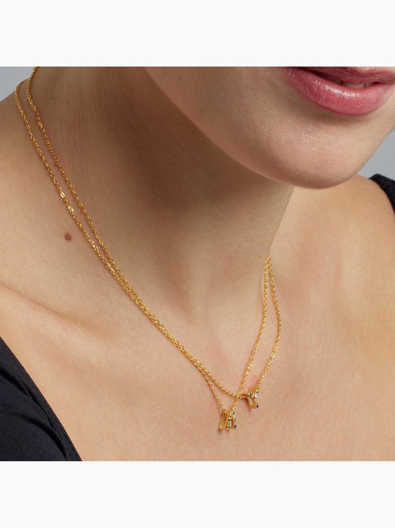 Collier en argent sterling 925 avec zircone multicolore, finition or jaune 18 carats - Alphabet Multicolore - Kiabi