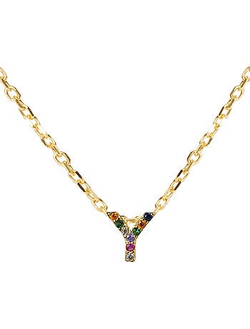 Collier en argent sterling 925 avec zircone multicolore, finition or jaune 18 carats - Alphabet