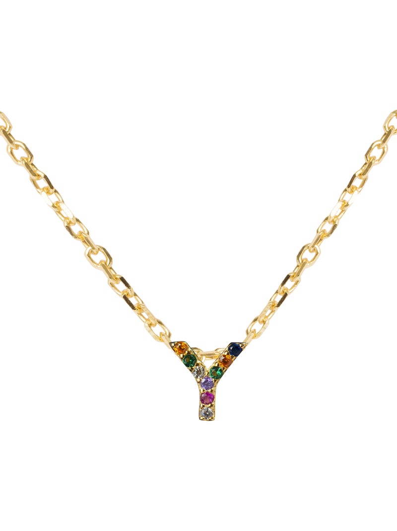 Collier en argent sterling 925 avec zircone multicolore, finition or jaune 18 carats - Alphabet Multicolore - Kiabi