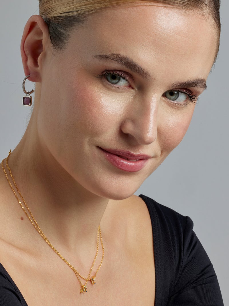 Collier en argent sterling 925 avec zircone multicolore, finition or jaune 18 carats - Alphabet Multicolore - Kiabi