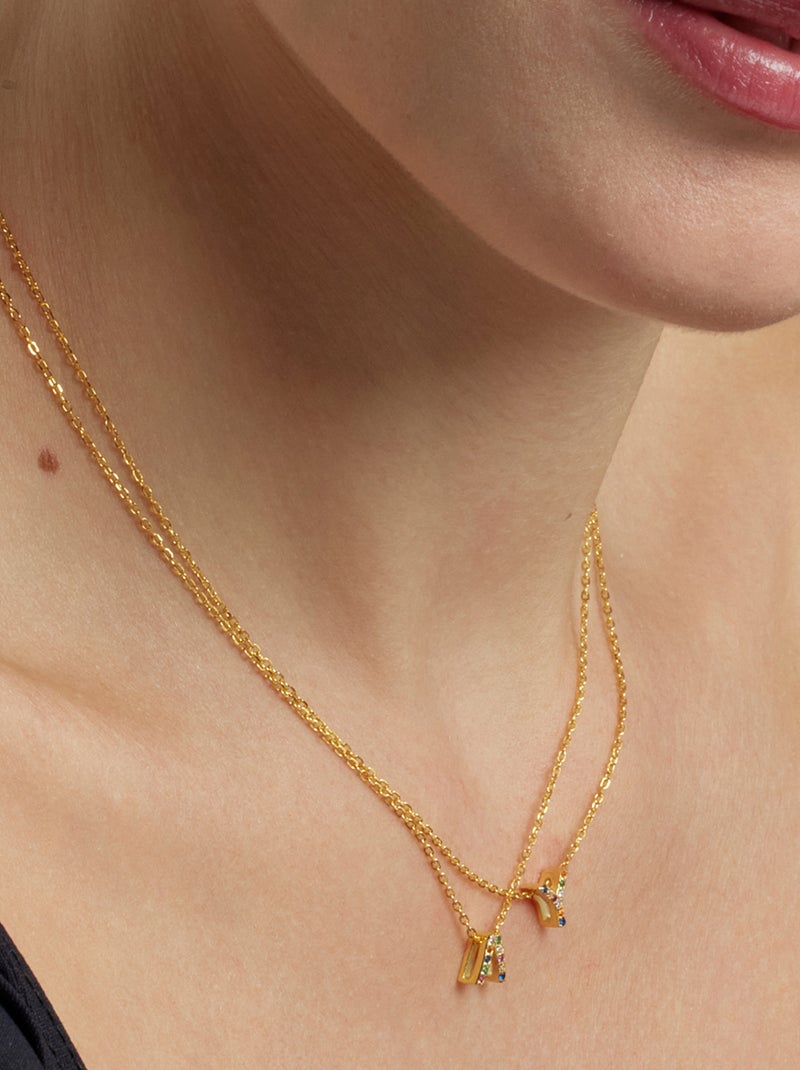 Collier en argent sterling 925 avec zircone multicolore, finition or jaune 18 carats - Alphabet Multicolore - Kiabi